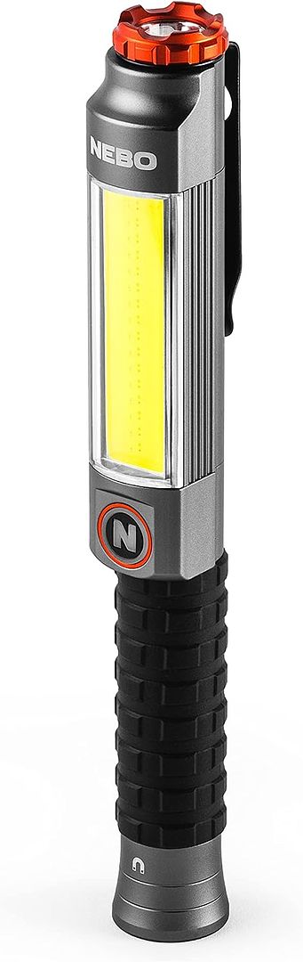 NEBO Big Larry Work Light, 600 Lumen Flashlight with COB Work Light, Pocket Clip Magnetic Base for Hands-Free Lighting, Portable COB LED Dimmable Flashlight, Hazard Light-Red