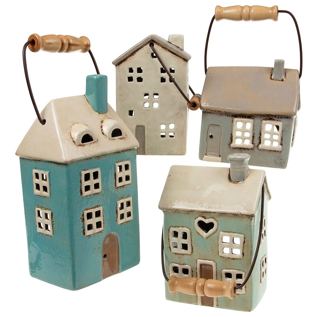 Casa Tealight in ceramica villaggio con manico appeso - scelta di design e colore - Foto 2 di 6