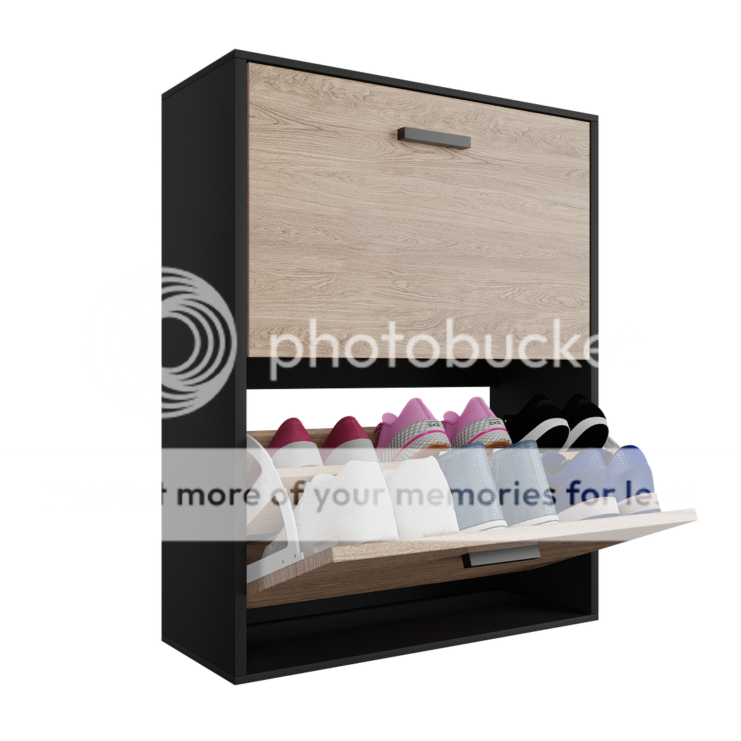 Meuble chaussures à 2 abattants, rangement 12 paires style bois