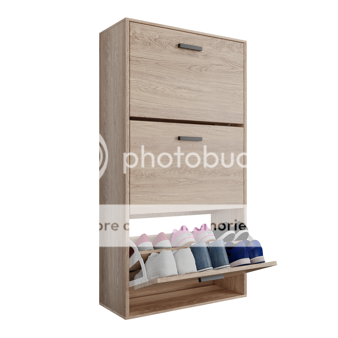 Meuble chaussures à 3 abattants, rangement 18 paires style bois