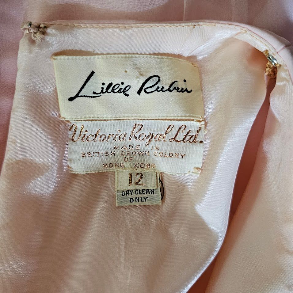 Vtg 60s Pink Victoria Royal Hong Kong Sheer Chiffon Evening