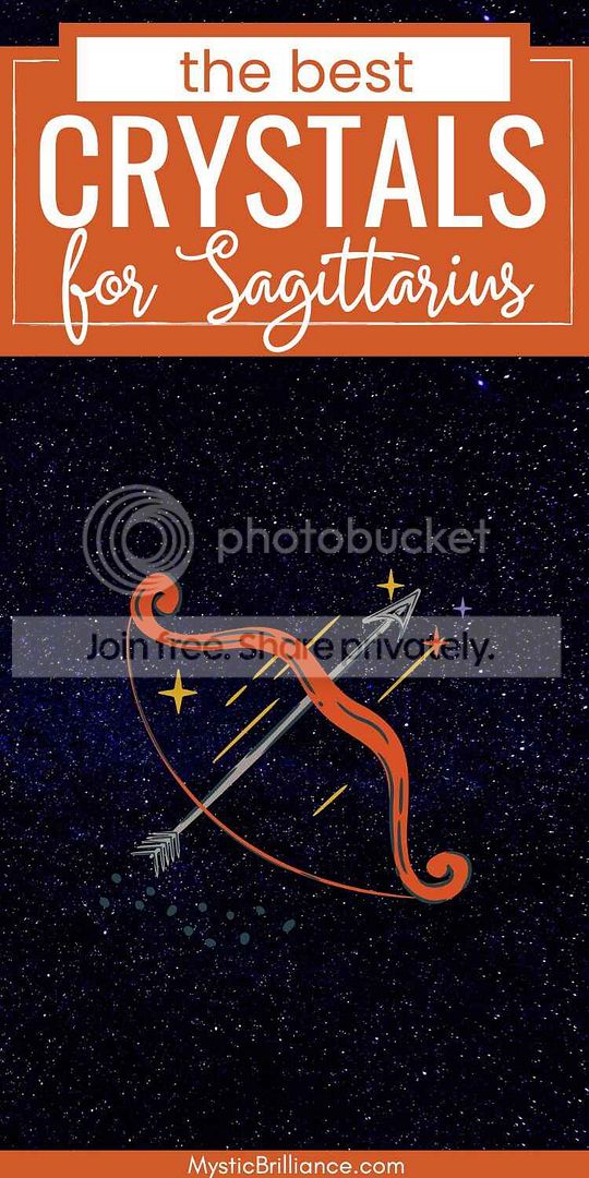 Picture of Sagittarius zodiac symbol on starry night sky background with text overlay The Best Crystals for Sagittarius