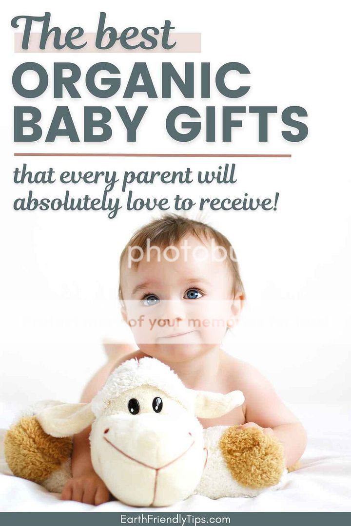 Picture of cute baby with stuffed animal smiling up at camera with text overlay The Best Organic Baby Gifts That Every Parent Will Absolutely Love to Receive