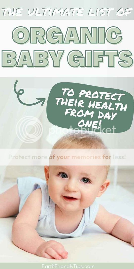 Picture of cute baby laying on stomach looking at camera with text overlay The Ultimate List of Organic Baby Gifts to Protect Their Health From Day One