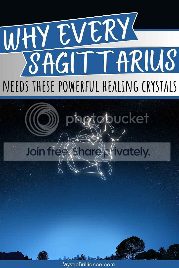 Picture of Sagittarius constellation in the night sky with text overlay Why Every Sagittarius Needs These Powerful Healing Crystals