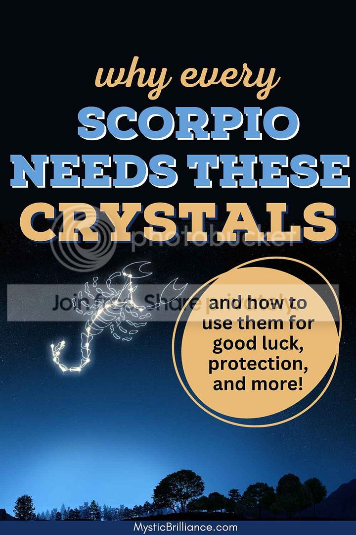 Picture of Scorpio constellation in night sky with text overlay Why Every Scorpio Needs These Crystals and How to Use Them for Good Luck, Protection, and More