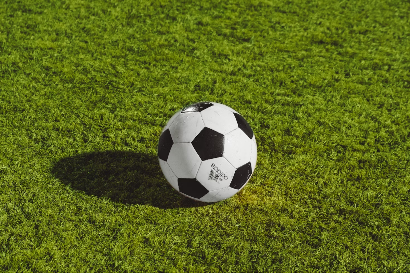 A football in the middle of a field
