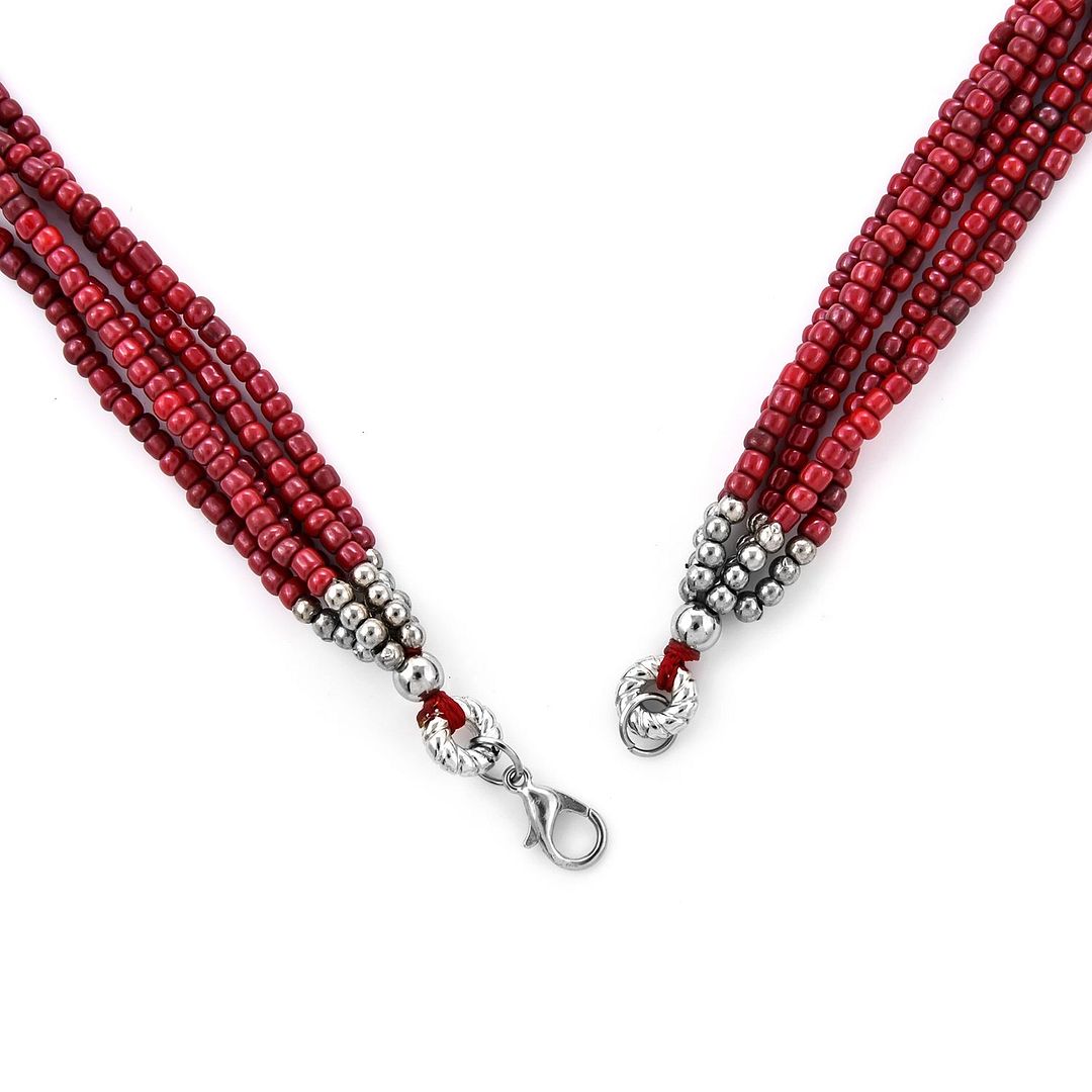 Handmade Red Jewelry Sets Seed Bead Bracelet Earring Necklace Multi Layer 22" - Picture 5 of 12