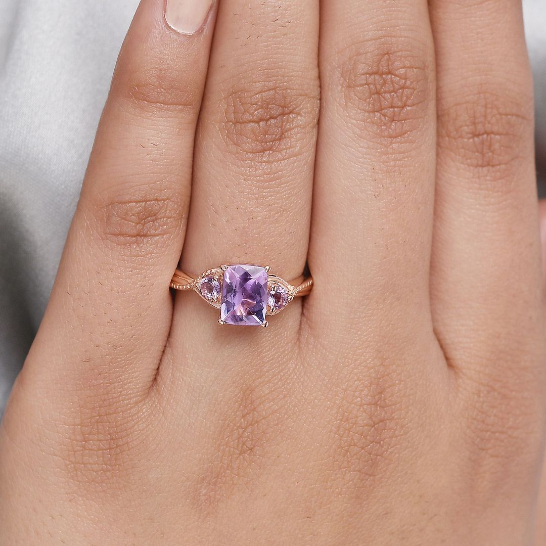 925 Silver 14K Rose Gold Plated Pink Gemstone Weddig Amethyst Ring Size 8 Gifts - Picture 2 of 10