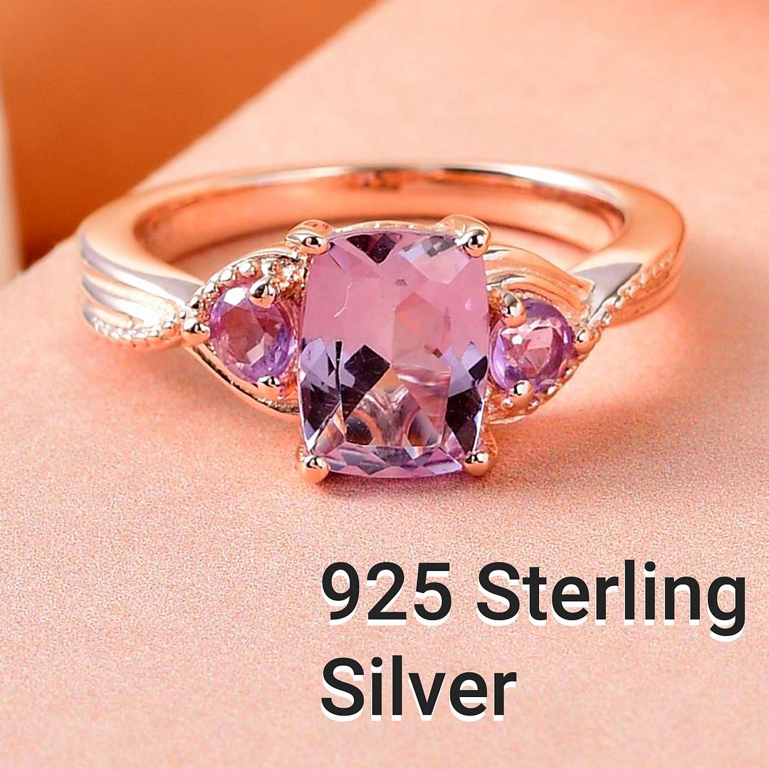 925 Silver 14K Rose Gold Plated Pink Gemstone Weddig Amethyst Ring Size 8 Gifts - Picture 3 of 10