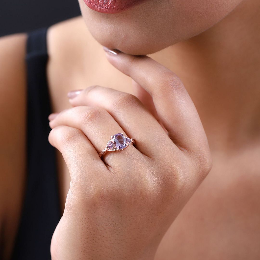925 Silver 14K Rose Gold Plated Pink Gemstone Weddig Amethyst Ring Size 8 Gifts - Picture 4 of 10