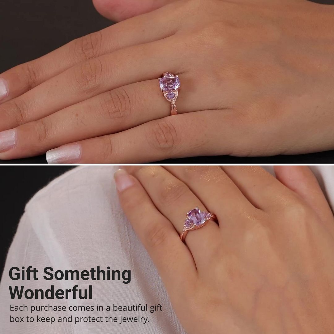 925 Silver 14K Rose Gold Plated Pink Gemstone Weddig Amethyst Ring Size 8 Gifts - Picture 6 of 10