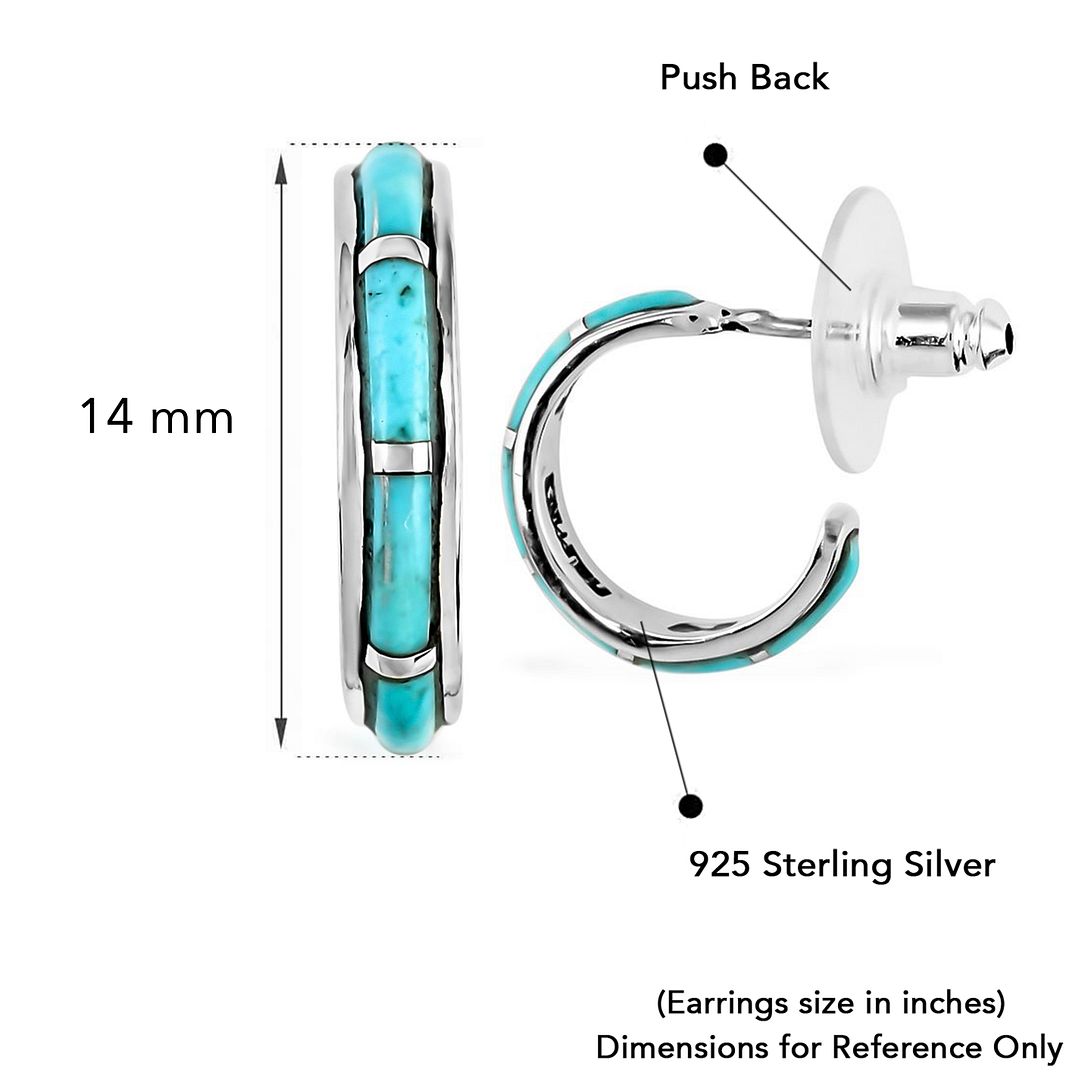 Santa Fe Style 925 Sterling Silver Multicolor Turquoise Hoop Earrings for Women