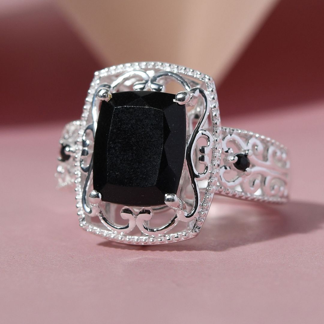 Sterling Silver Tourmaline Black Spinel Statement Ring Ct 3.2 Birthday Gifts