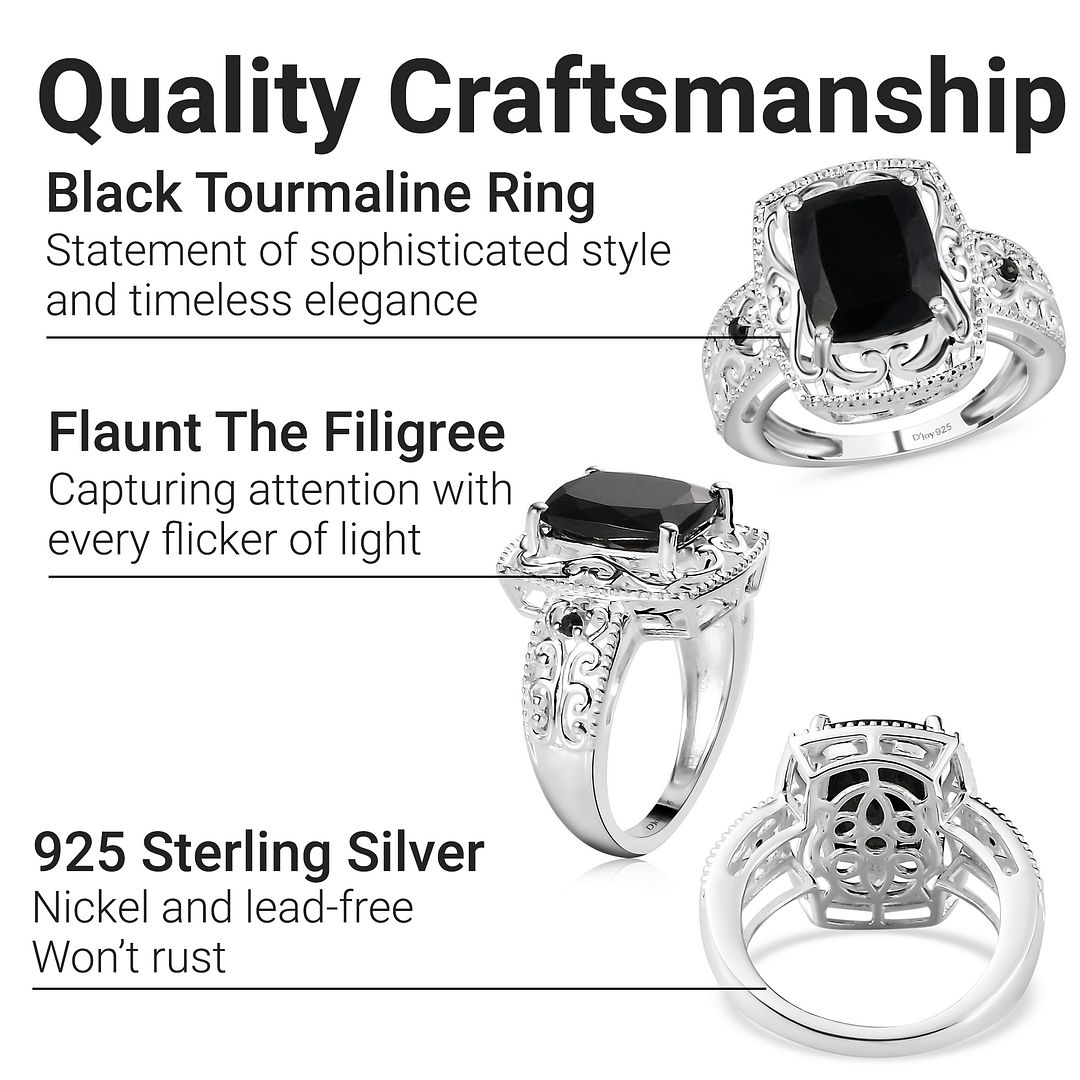 Sterling Silver Tourmaline Black Spinel Statement Ring Ct 3.2 Birthday Gifts