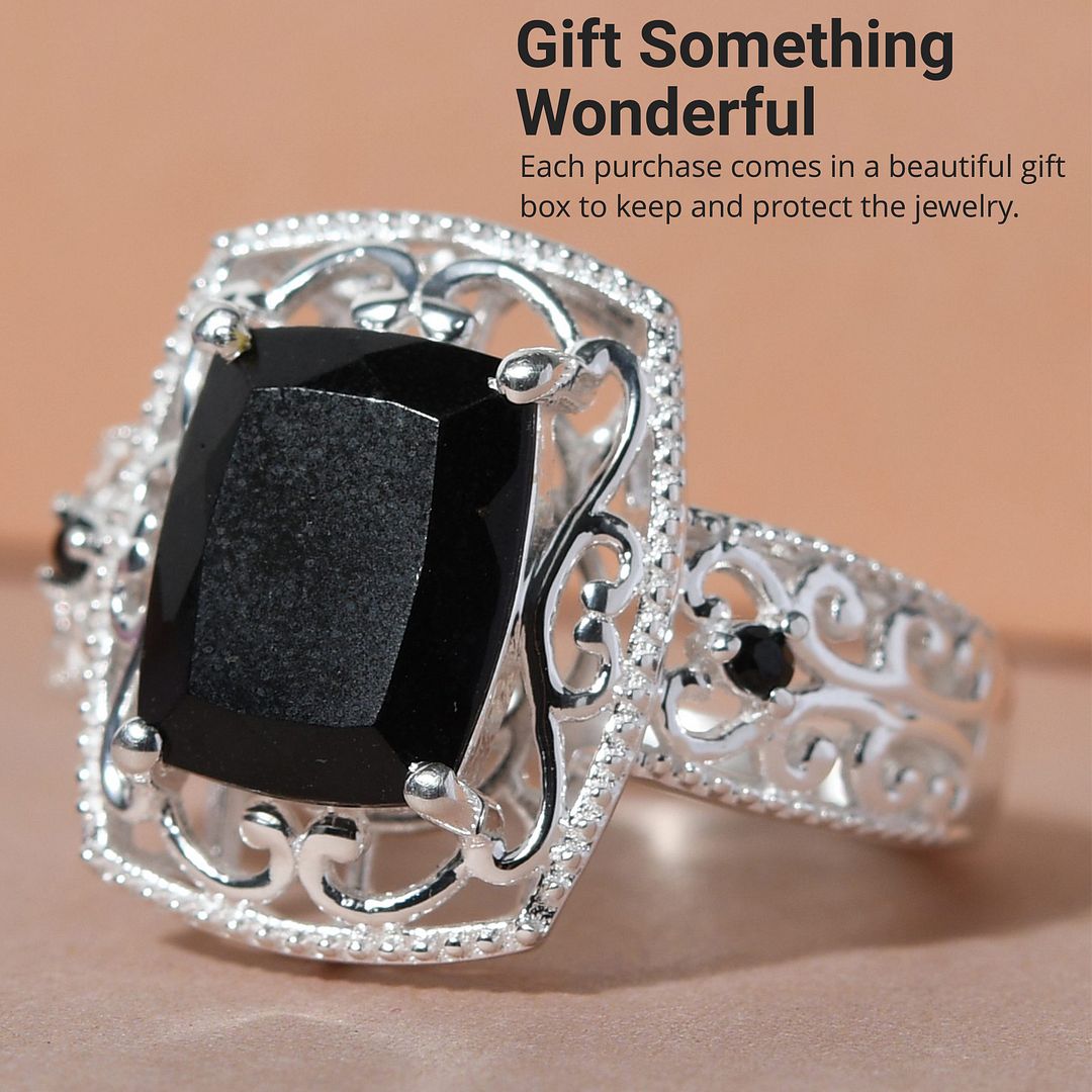 Sterling Silver Tourmaline Black Spinel Statement Ring Ct 3.2 Birthday Gifts