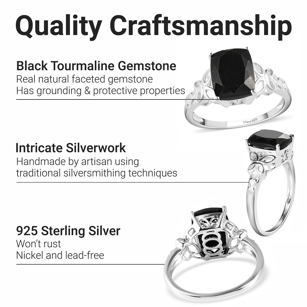 925 Sterling Silver Black Tourmaline Solitaire Ring Jewelry Ct 3.1 Gifts