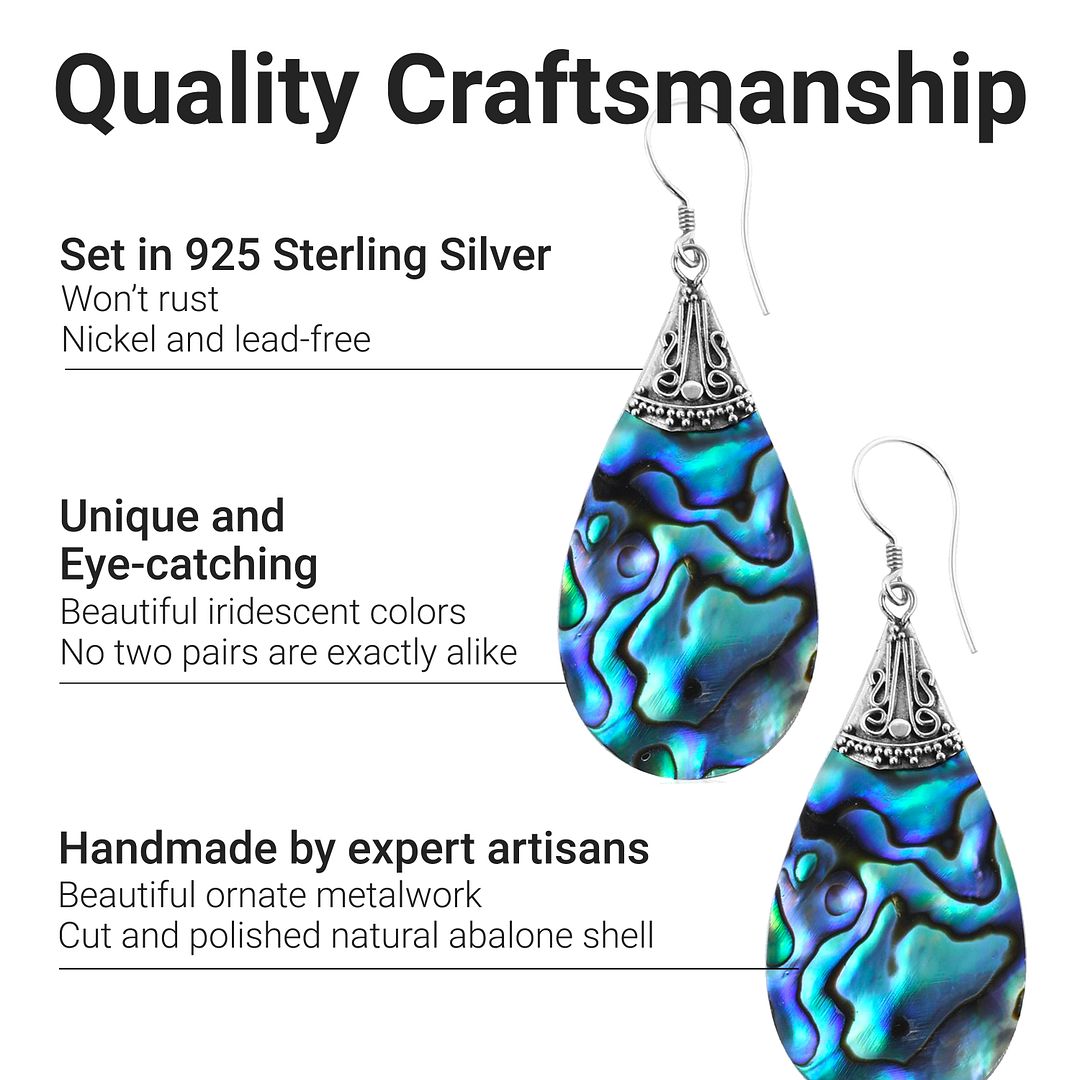 925 Sterling Silver Jewelry Natural Abalone Shell Drop Earrings for Women Unique - Picture 3 of 14