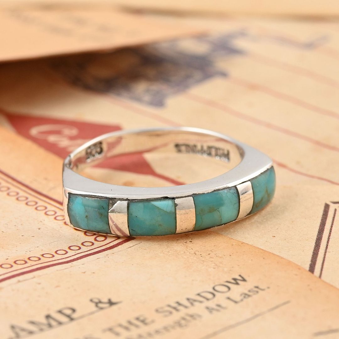 Santa Fe Style 925 Silver Band Elegant Natural Turquoise Ring Southwest Ct 3.5