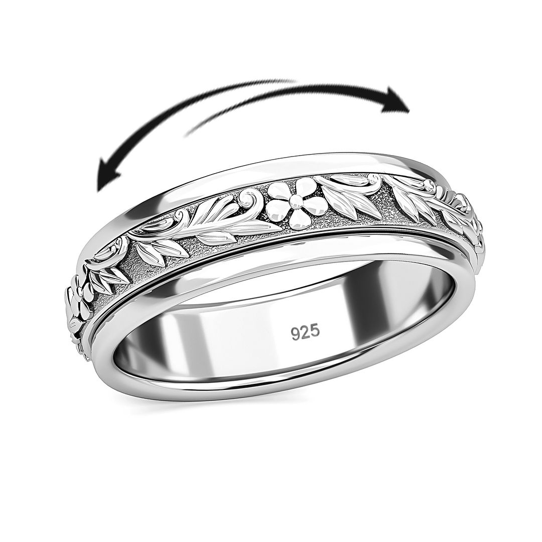 925 Sterling Silver Flower Spinner Ring Gift Jewelry for Women Size 9 6 ...