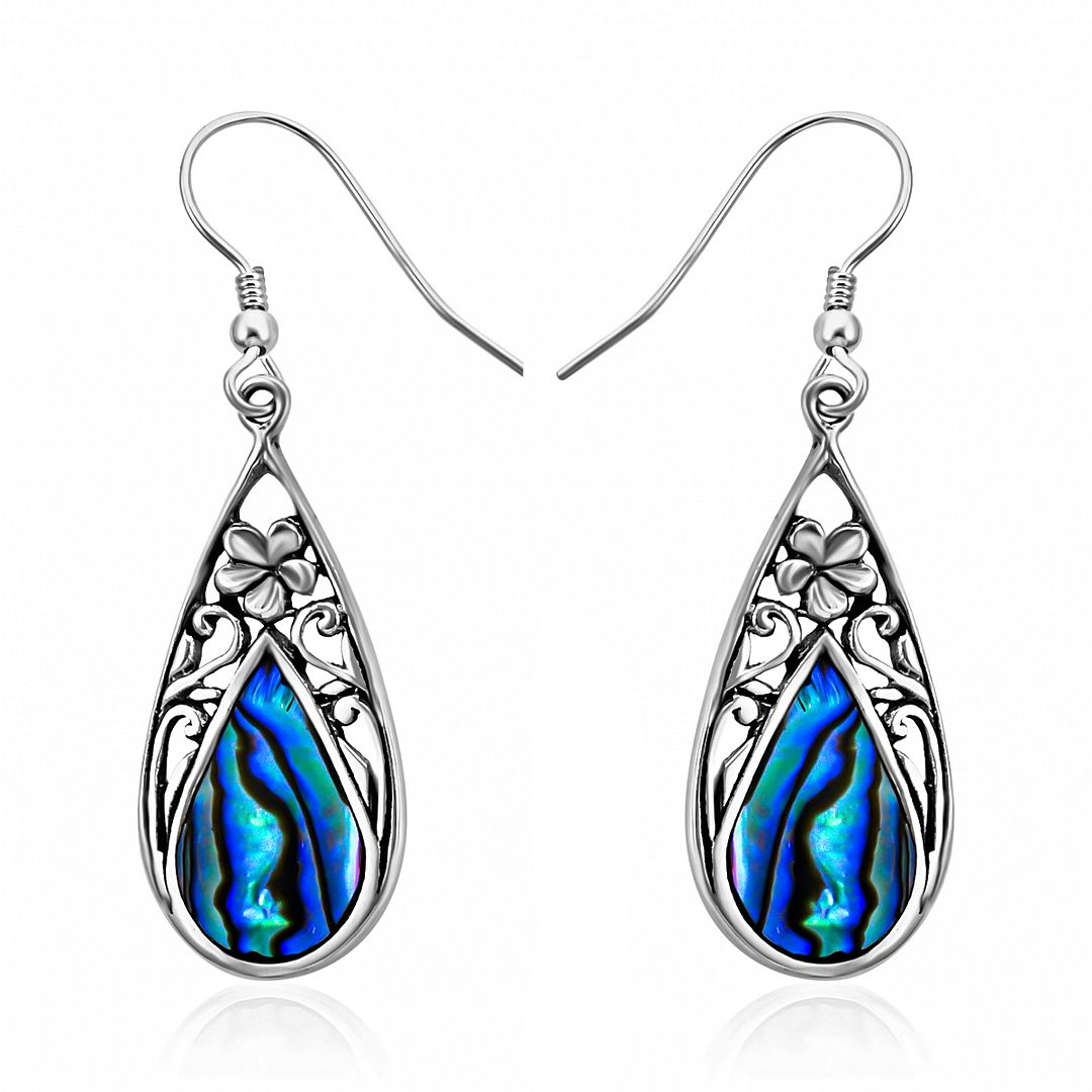 Abalone Shell Drop Dangle Earrings for Women 925 Sterling Silver Openwork