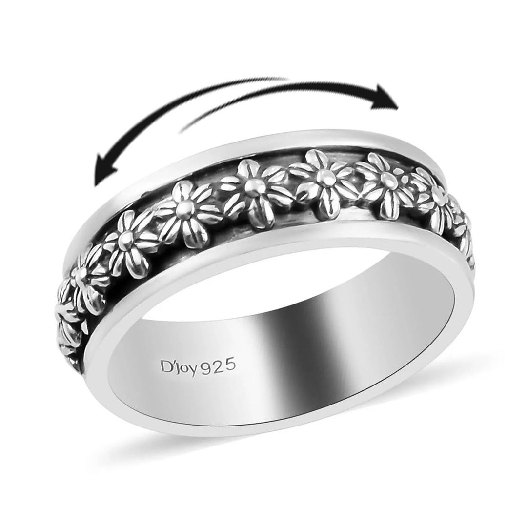 925 Silver Flower Spinner Band Wedding Anxiety Ring for Women Birthday ...