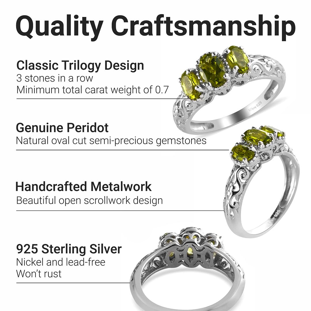 925 Sterling Silver Platinum Plated Peridot 3 Stone Ring Ct 1 Birthday Gifts