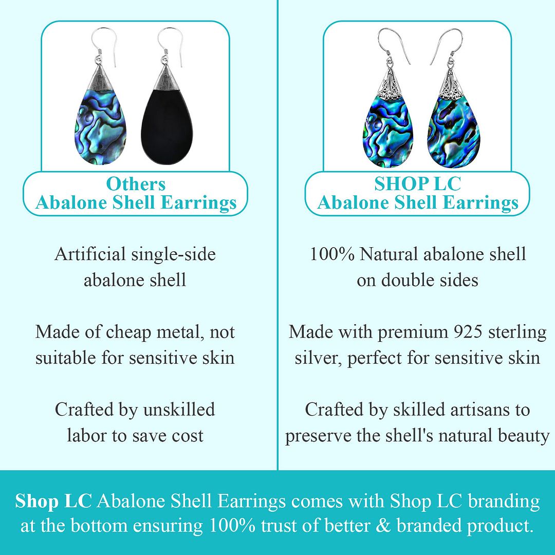 925 Sterling Silver Jewelry Natural Abalone Shell Drop Earrings for Women Unique - Picture 4 of 14