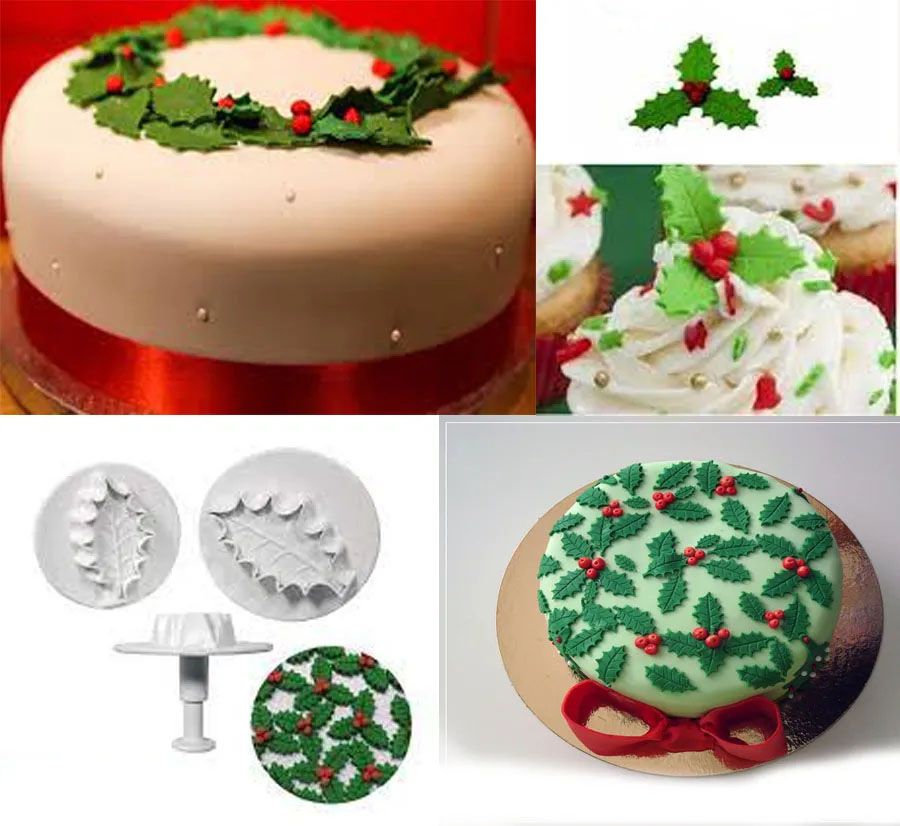 molde cortador de hojas navidad o muerdago para decorar torta pastel 