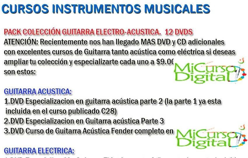 Cursos Instrumentos Musicales Pack Colección Guitarra Electro-Acustica piano bajo electrico, jazz, efectos sonidos