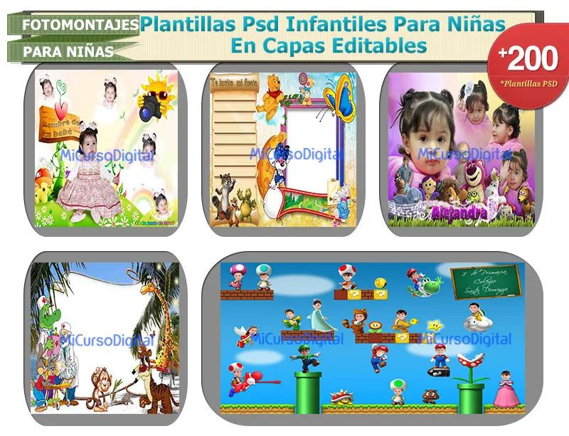Fotomontajes para niñas plantillas psd Editables niñas niños bebes psd infantil