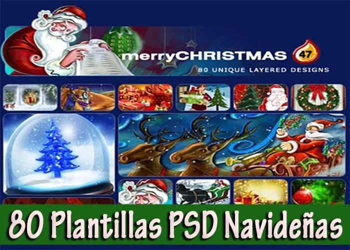 Colección Plantillas PSD Navideñas Editables Photoshop Merry Christmas
