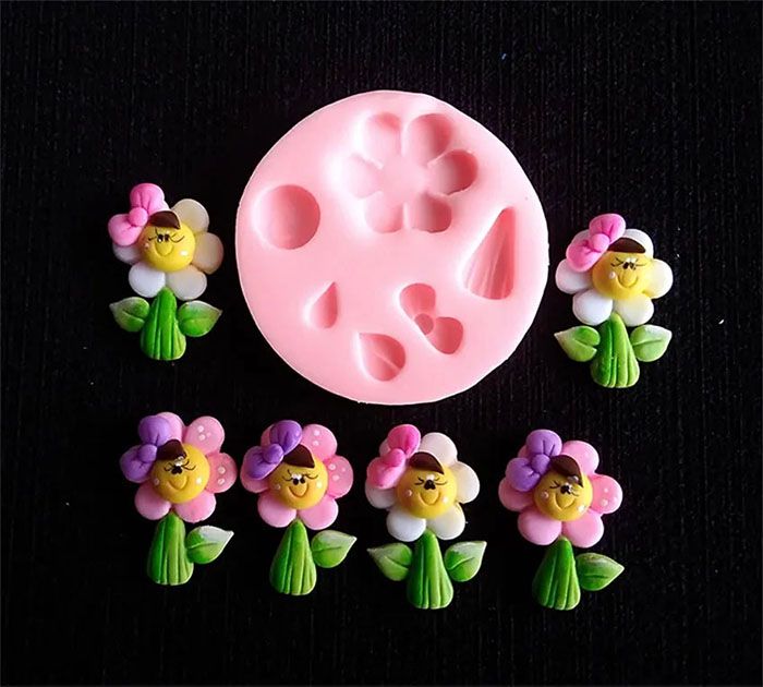 Molde en silicona flor aplique escolar y artesanías en pasta moldeable