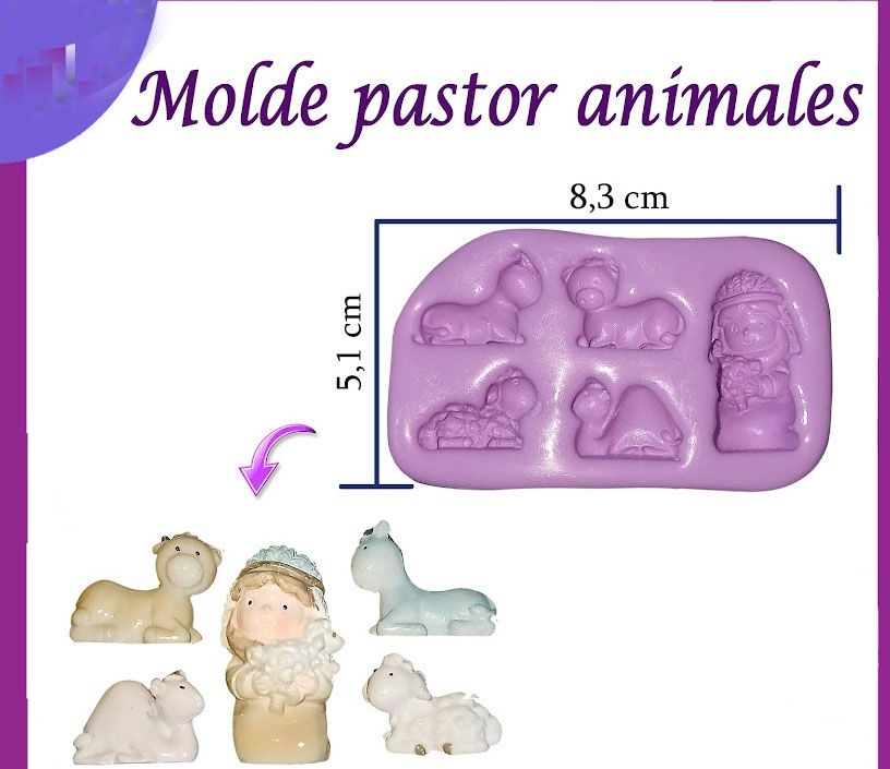 Molde Silicona Pastor y animales 3.5cm y animales pesebre navidad