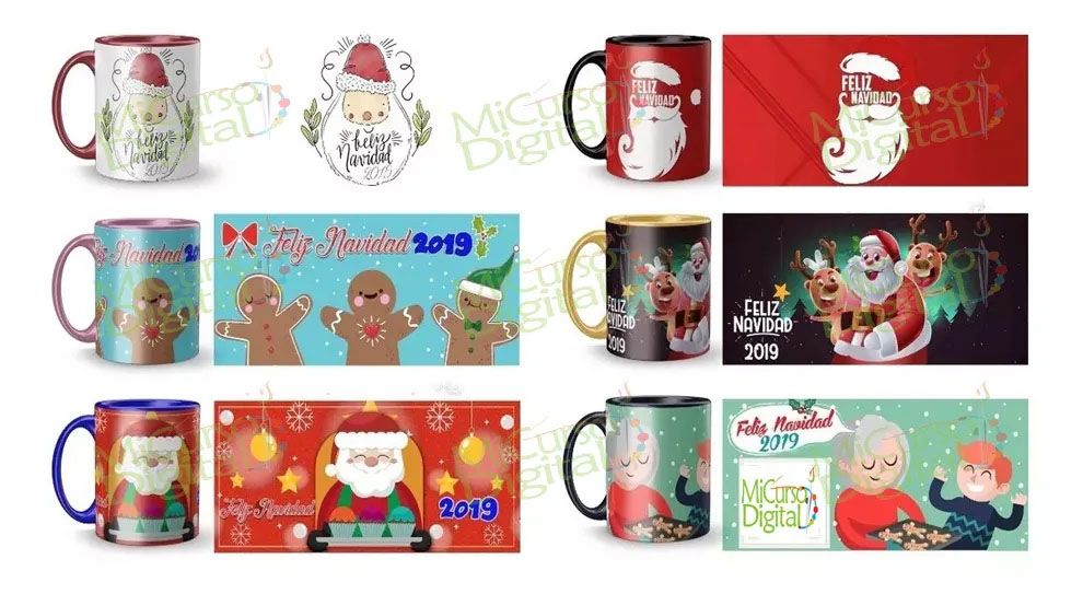 400 Plantillas para pocillos mugs Tazones Navidad 2020 Png o Jpg