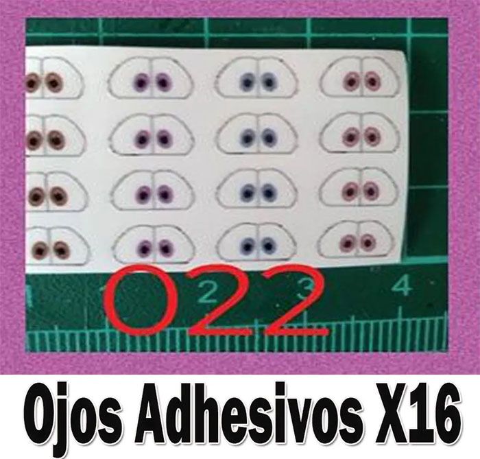 Set Ojos adhesivos #20 resinados  efectos 3d para muñecos 16 pz