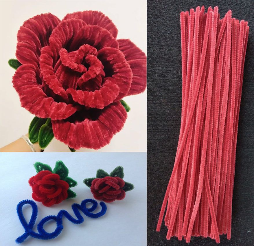 Limpia pipas rojo Chelines Gamuzados para crear flores y adornos