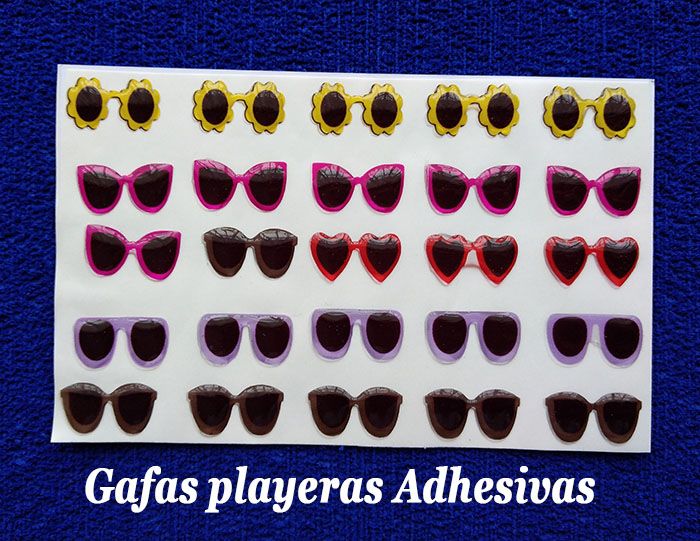 Gafas adhesivas playeras #2 Stitcker 3d resina uv para muñecos 6pz