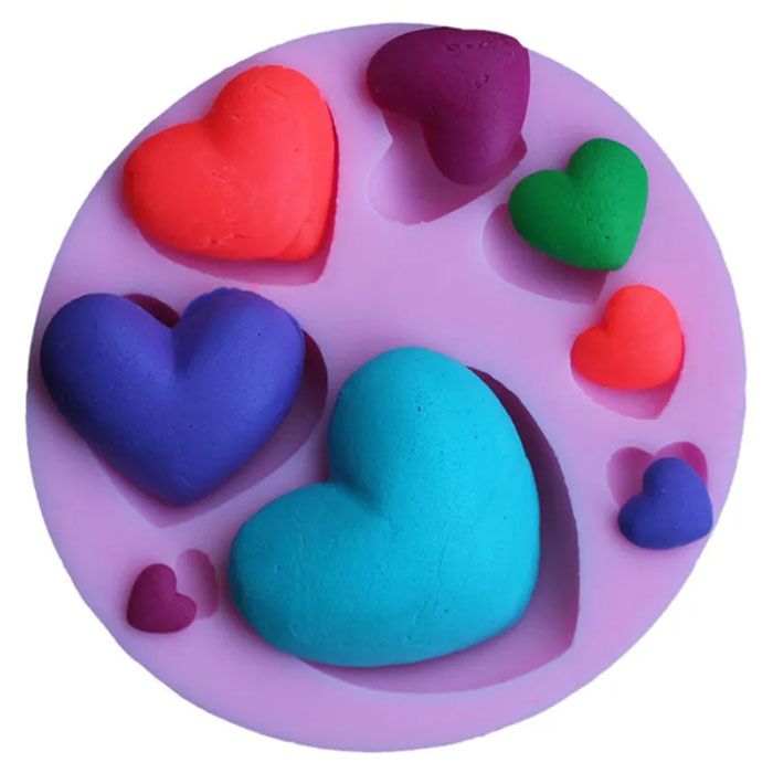 Molde en silicona corazon x 9 figuras para fondant pastel fimo pasta fría