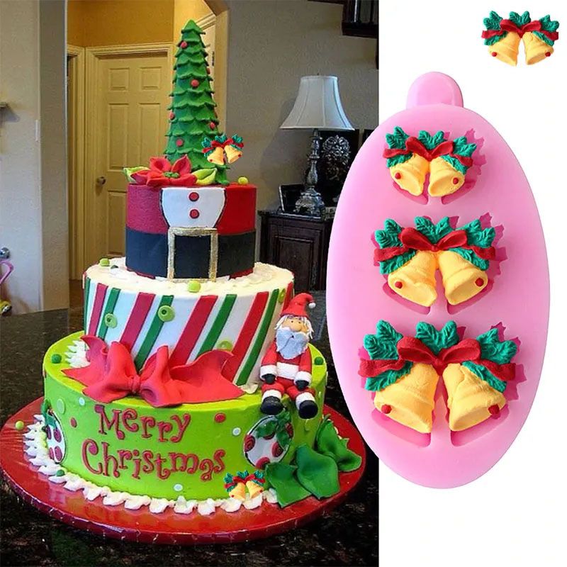 Molde en silicona campanas navidad para prendedor y decoración de tortas pastel