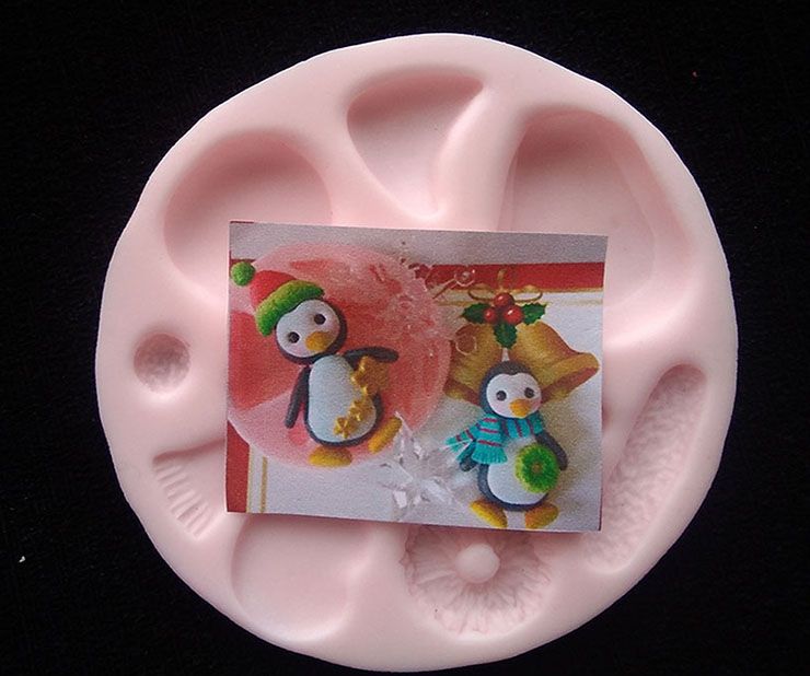 Molde silicona Navidad Pingüinos prendedor y recuerdos en pasta