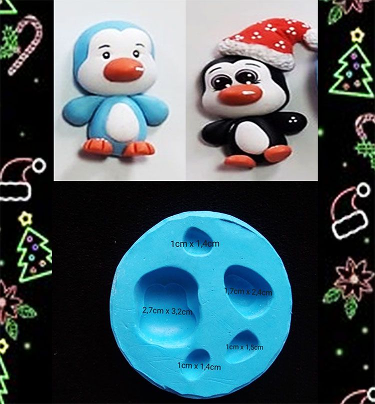 Molde silicona pinguino navidad para artesanías y en pasta fria