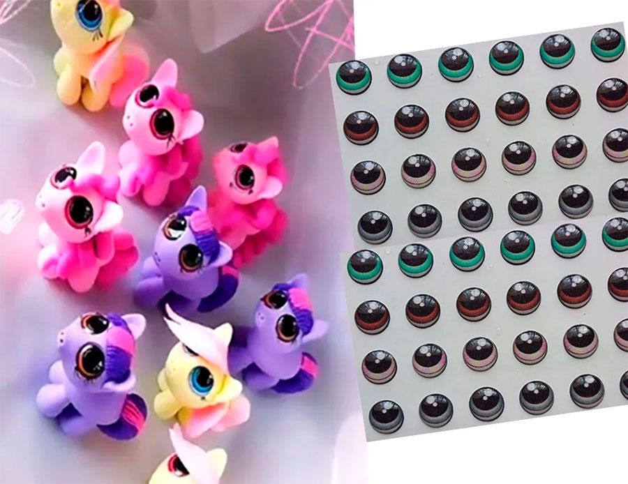 Ojos Adhesivos sticker Resinados para toppers muñecos 