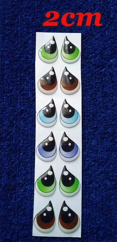 Ojos Adhesivos forma de gotas de 2cm calidad Resinado uv efecto 3d