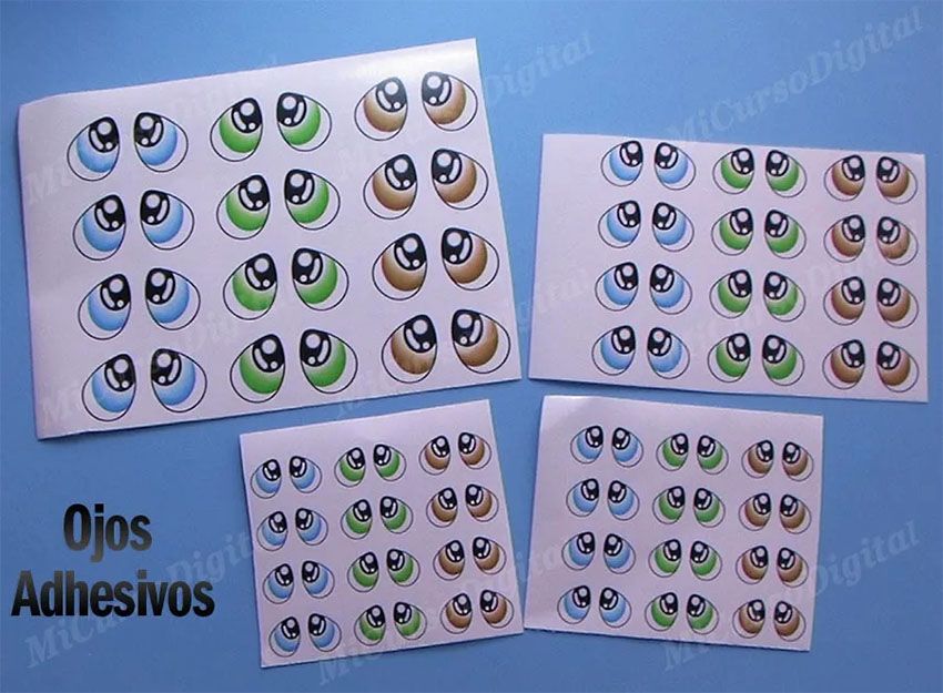 Ojos adhesivos sticker o Pegatinta para muñecos y fofuchas 75 pz
