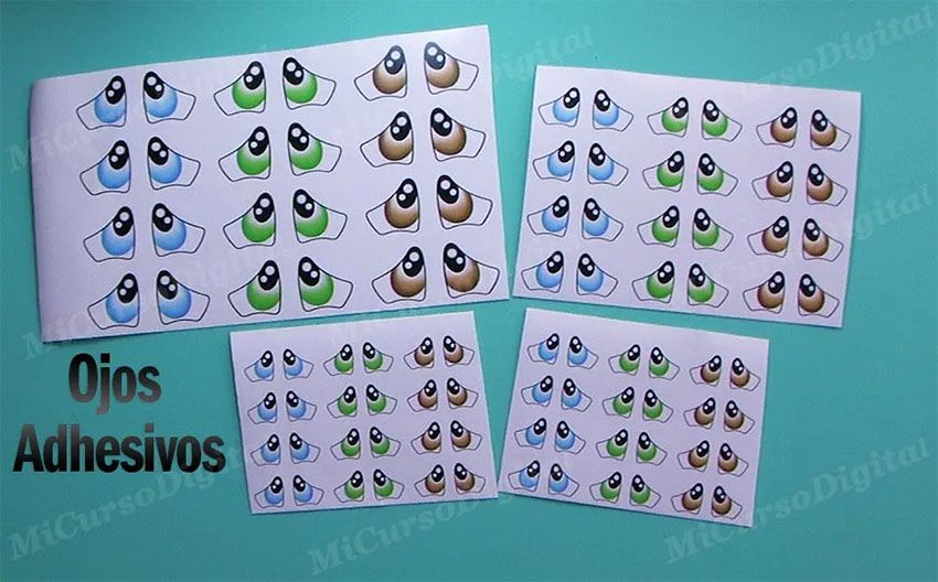 Set Ojos Adhesivos No.4 Sticker Pegatina Para Fofucha y muñecos 58 pz