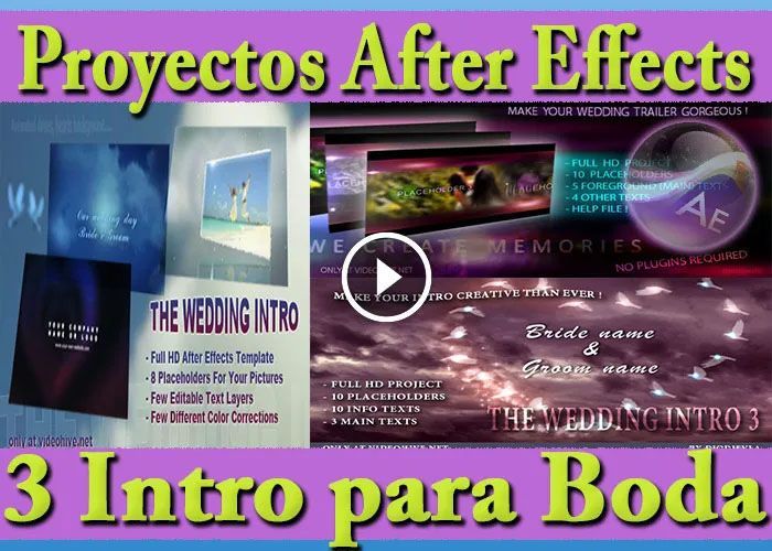 3 Intro para Bodas Proyecto After Effects Plantillas Editables