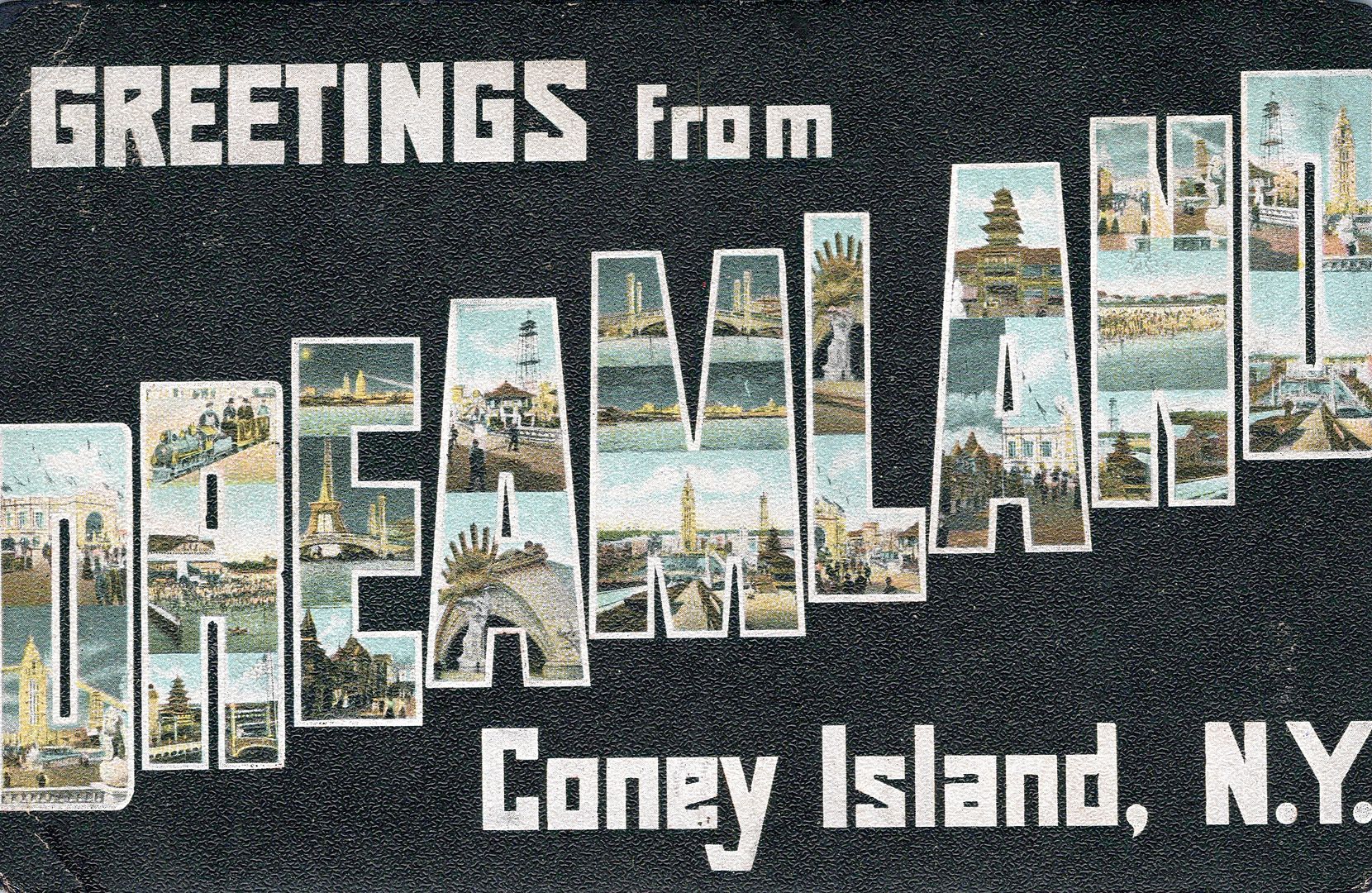 BROOKLYN NY - Greetings From Coney Island Dreamland Many Scenes Postcard - 1908 - Picture 1 of 2