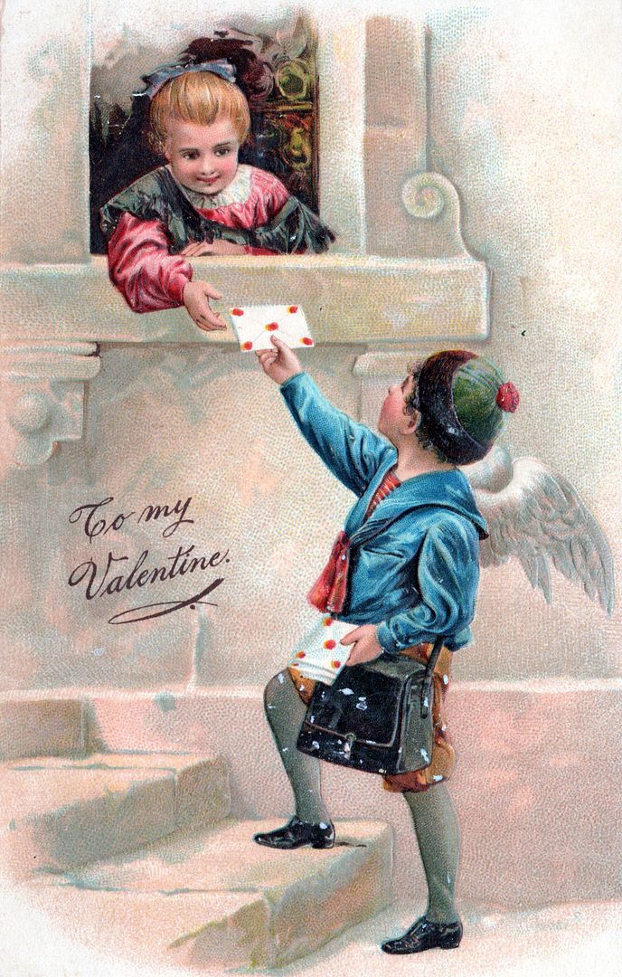 VALENTINE'S DAY - Giving Her A Card To My Valentine PFB Postcard - Picture 1 of 2