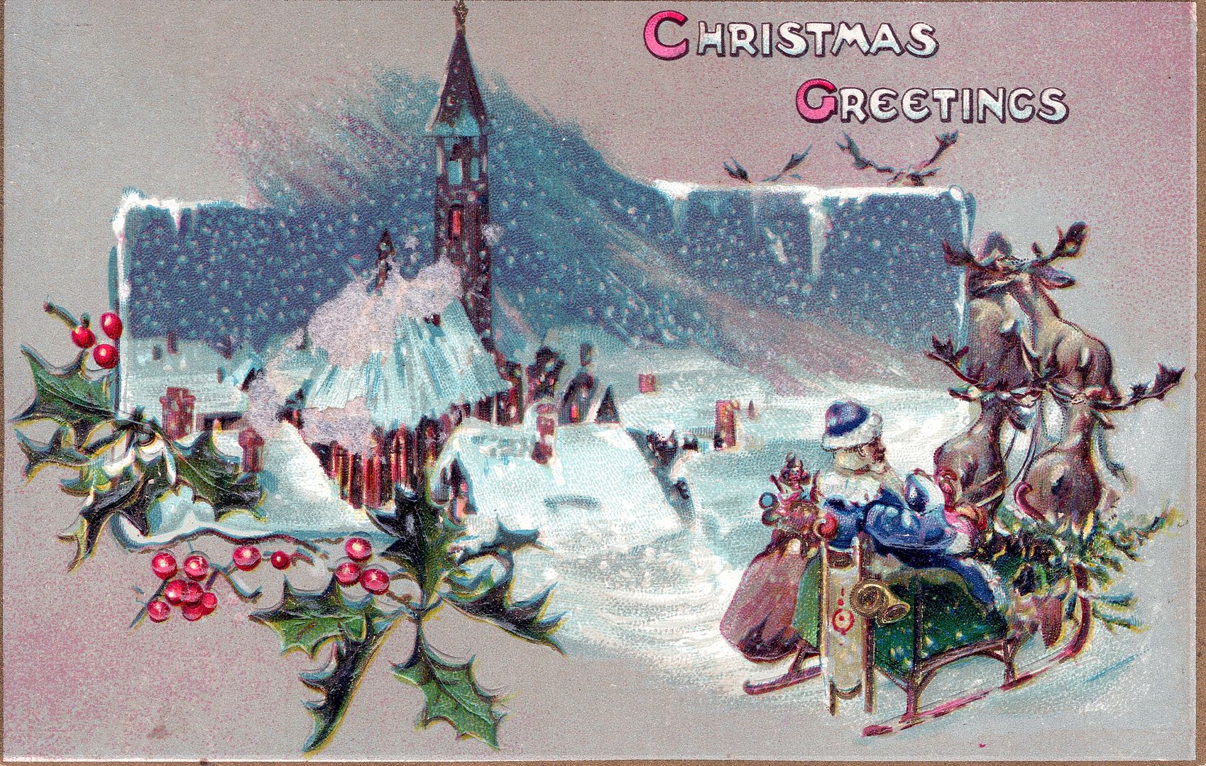 CHRISTMAS - Santa On His Sled Christmas Greetings Tuck Postcard - Picture 1 of 2